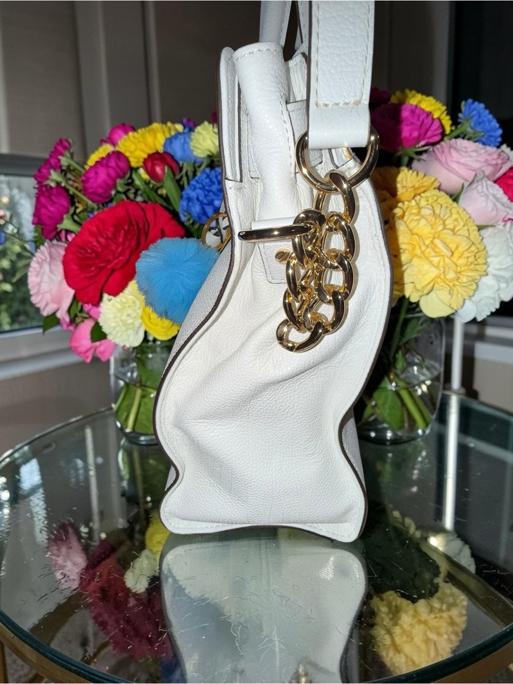 Michael Kors White and Blue Ombre Leather Tote with dustbag and Pom Pom NWOT - Picture 14 of 15